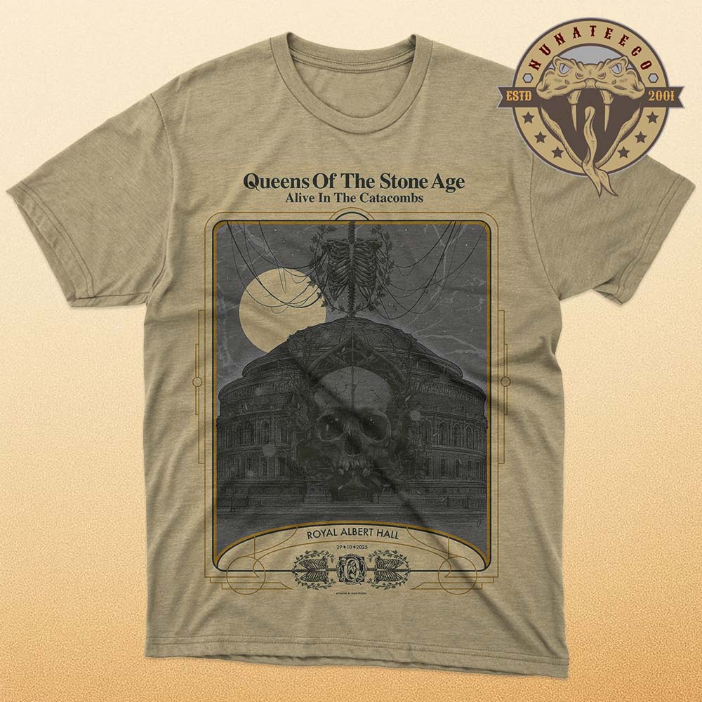 Queens Of The Stone Age Alive In The Catacombs At Royal Albert Hall In Kensington Gore London UK On October 29 2025 Unisex T-Shirt Queens Of The Stone Age Alive In The Catacombs At Royal Albert Hall In Kensington Gore London UK On October 29 2025 Unisex T-Shirt