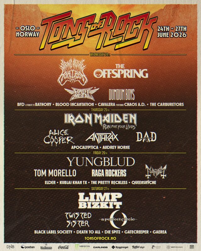 Tons Of Rock At Oslo Norway On June 24 27th 2026 Line Up
